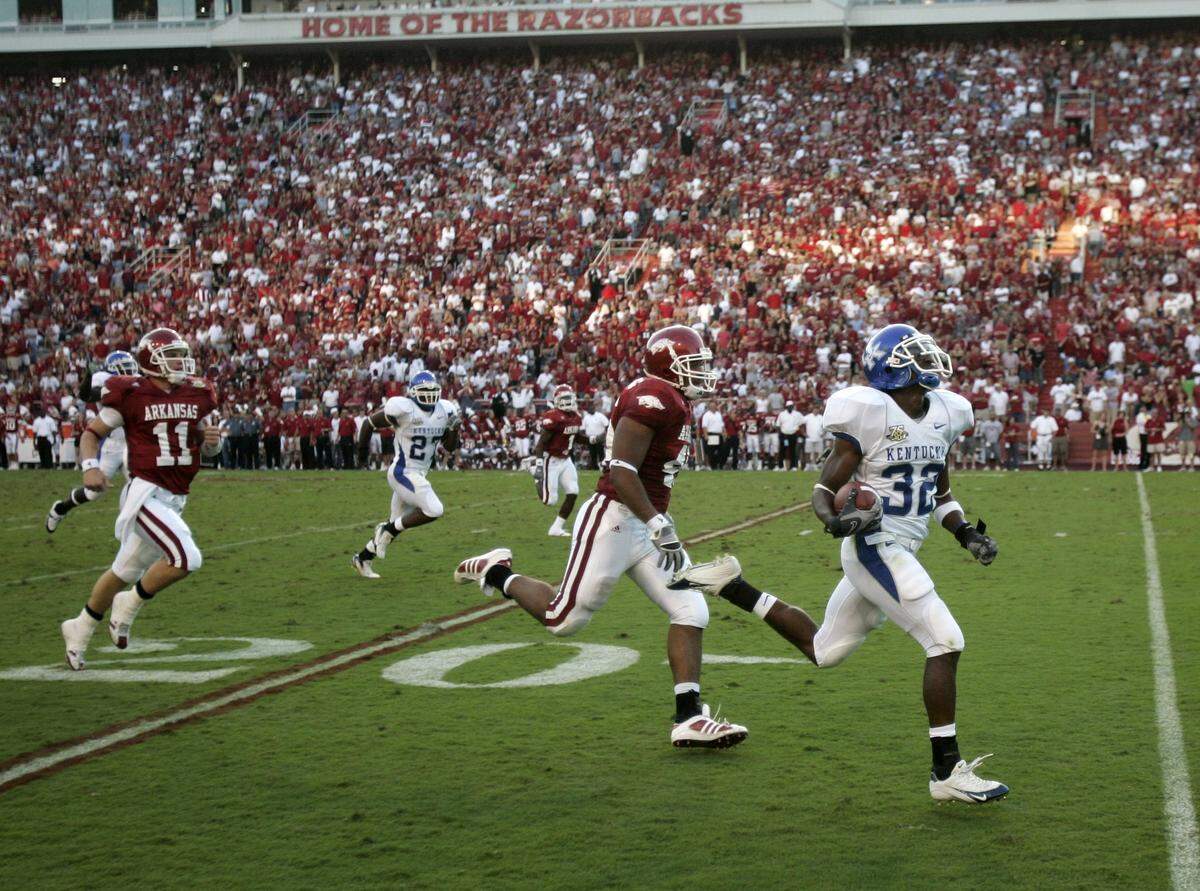 Kentucky cornerback Trevard Lindley returned a fumble for a second quarter touchdown in UK's 42-29 win over defending SEC West champion Arkansas in 2007.