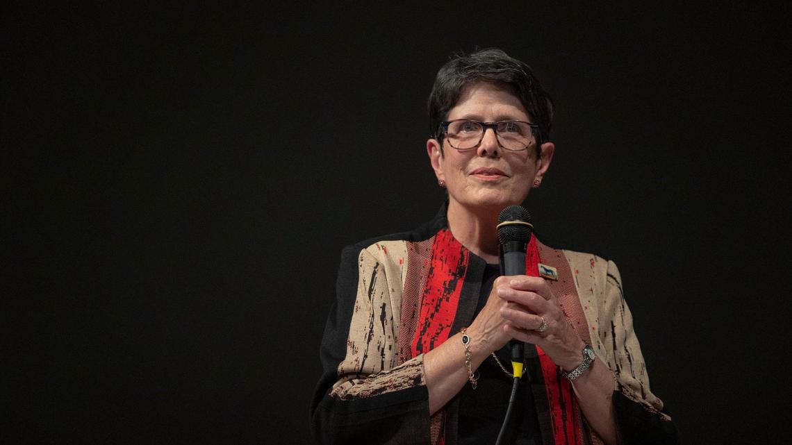 Lexington Mayor Linda Gorton, who is running for re-election, speaks during a candidate forum at the Lyric Theatre and Cultural Arts Center in Lexington, Ky., on Wednesday, Sept. 14, 2022.