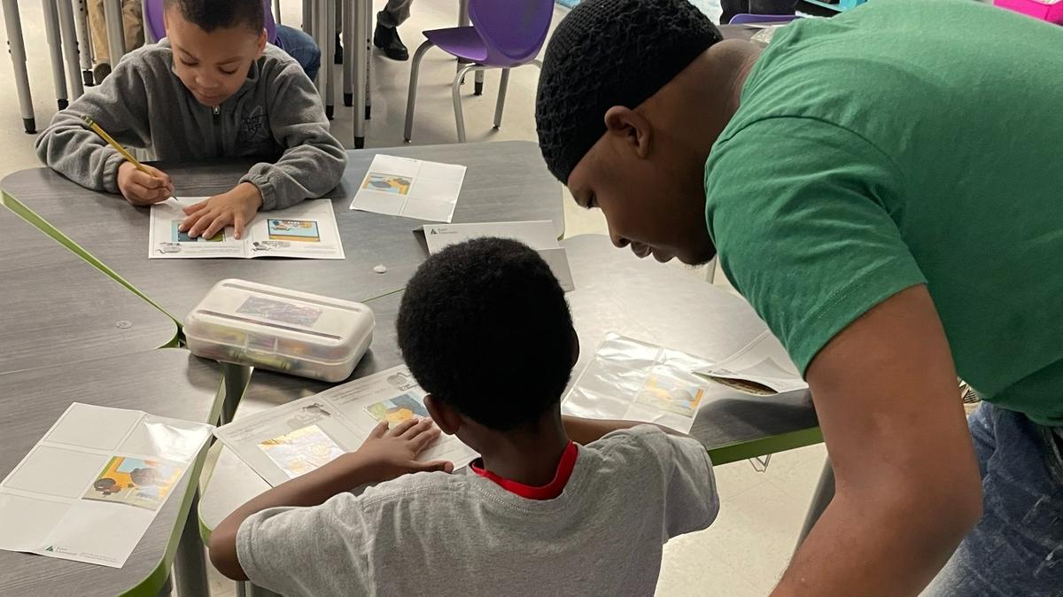 Frederick Douglass High School students, who are members of the Educators Rising chapter at their school, spend time in elementary classrooms. Educators Rising is supported by the Fayette Education Foundation to improve our teacher supply. (Photo courtesy of FEF)