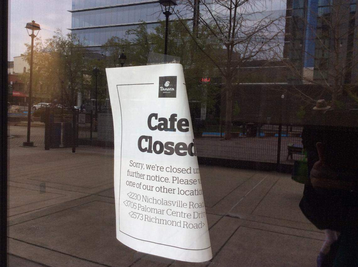 A sign posted inside the location at Park Plaza announced that the Panera location, which opened in 2015, had closed. The restaurant closed in 2020 at the beginning of the pandemic and never reopened.