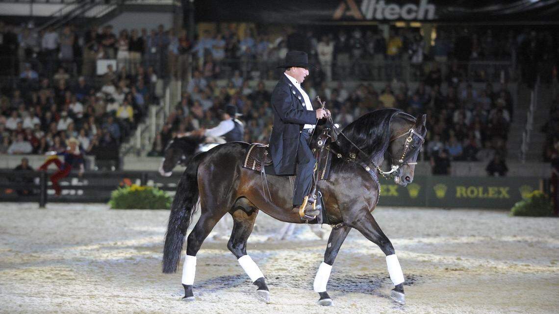During Saturday's opening ceremony, before he  became critically ill, cowboy dressage rider Eitan Beth-Halachmy  performed aboard Santa Fe Renegade.    