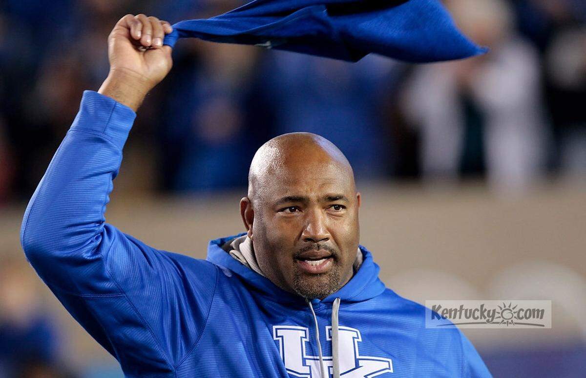 Former UK player and NFL Hall of Fame member, Dermontti Dawson was recognized during a time out in the first quarter of the Georgia at Kentucky football game at Commonwealth Stadium in Lexington, Ky., on Oct. 20, 2012. Photo by Pablo Alcala | Staff