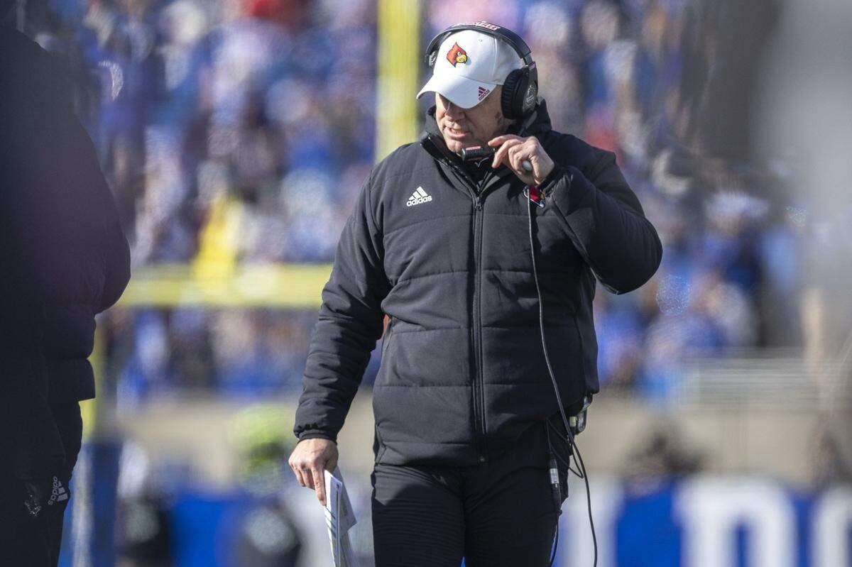 Louisville head coach Jeff Brohm during the Governor’s Cup game against Kentucky at Kroger Field.
