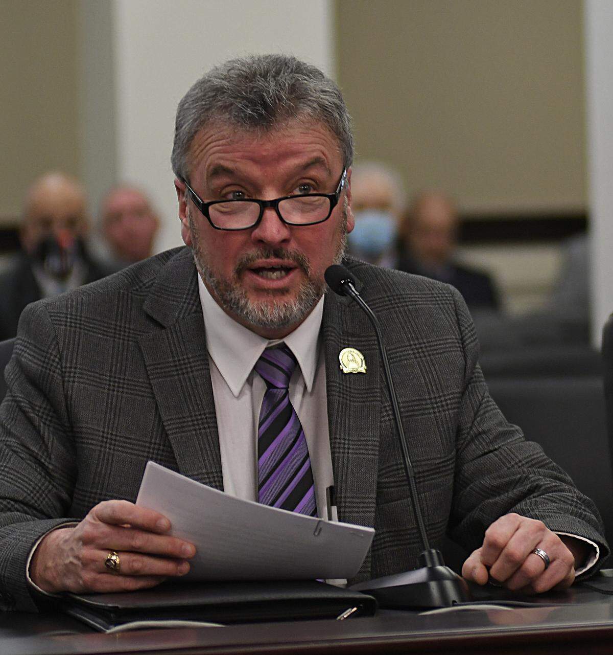 FRANKFORT, January 13, -- Rep. Thomas Huff, R-Shepherdsville, presents House Bill 56, a bill relating to death benefits for first responders, in the House State Government Committee.