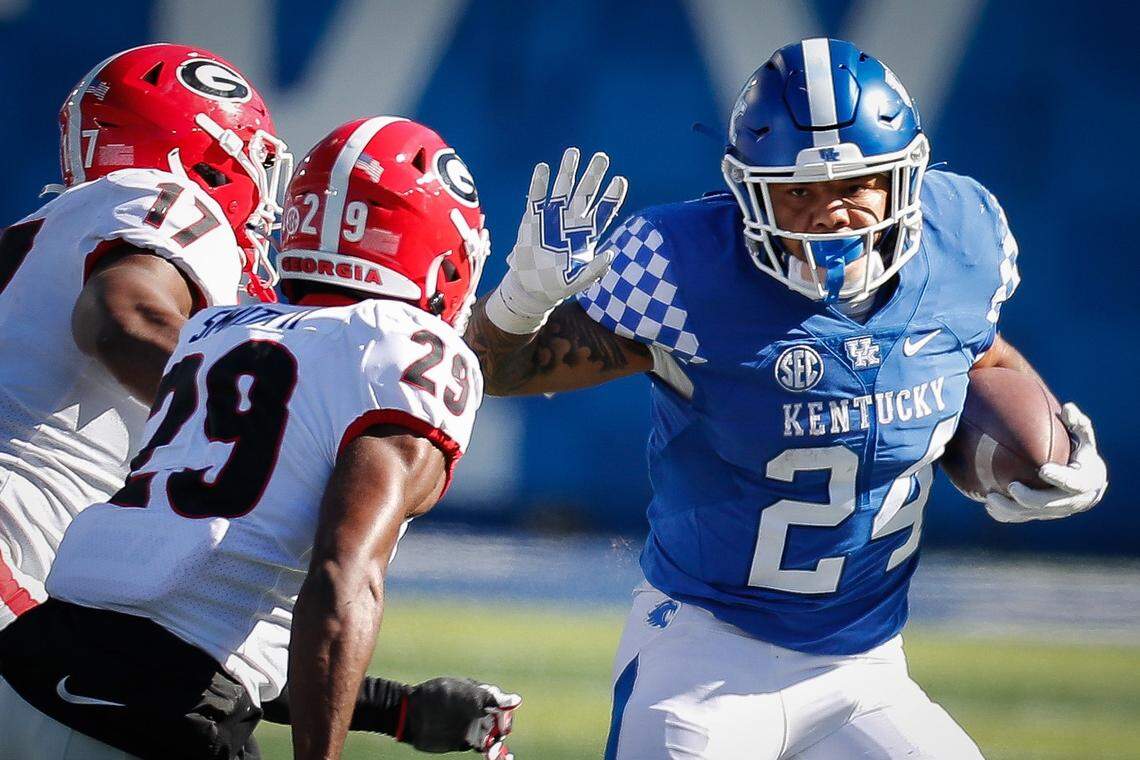 A product of McDonough, Ga., Kentucky running back Christopher Rodriguez will go against his home-state school, the Georgia Bulldogs, for the final time Saturday at Kroger Field. In UK’s final two regular-season games plus a presumed bowl appearance, Rodriguez needs to gain 401 yards to become Kentucky’s all-time leading rusher.
