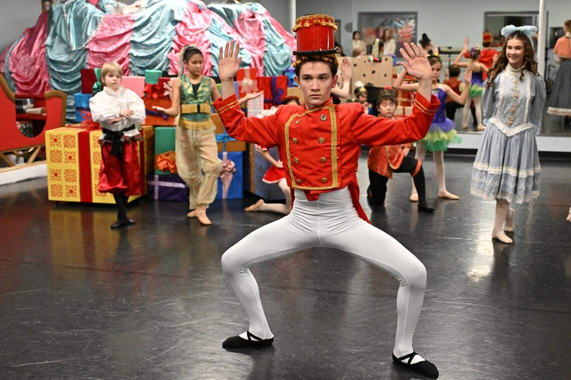 Noah Klanderud played the title role in the “Nutcracker In One Act,” by Bluegrass Youth Ballet. Bluegrass Youth Ballet rehearsed for its 2024 edition of Nutcracker In One Act at its studios on Southland Drive in Lexington, Kentucky on Dec. 14, 2024.