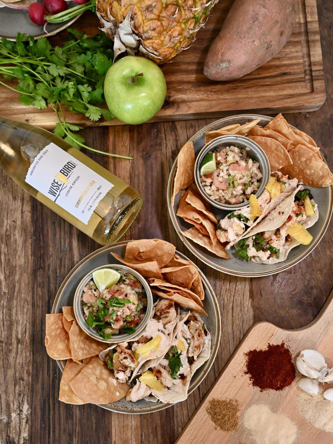 Little Fork’s Smoky Sweet Chipotle Veggie Taco, right, and Sweet Heat Chicken & Chipotle Taco