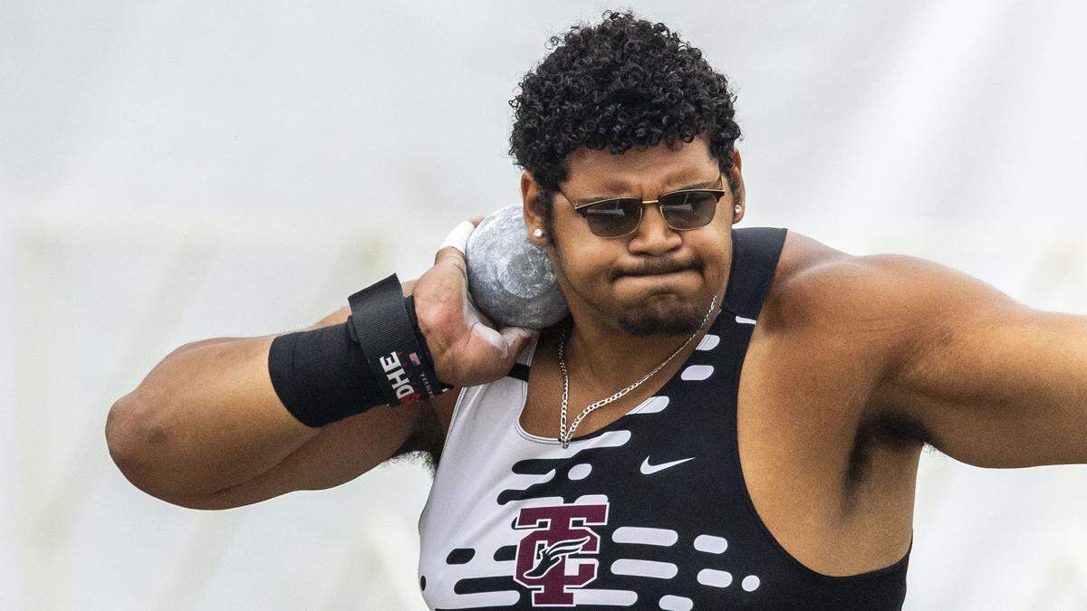 Tates Creek's Miles Hayward came in first in the boys shot put during the 2026 KHSAA Boys and Girls Class 3A State Track and Field Championships at the University of Kentucky track and field complex in Lexington, Ky., on Saturday, May 23, 2026.