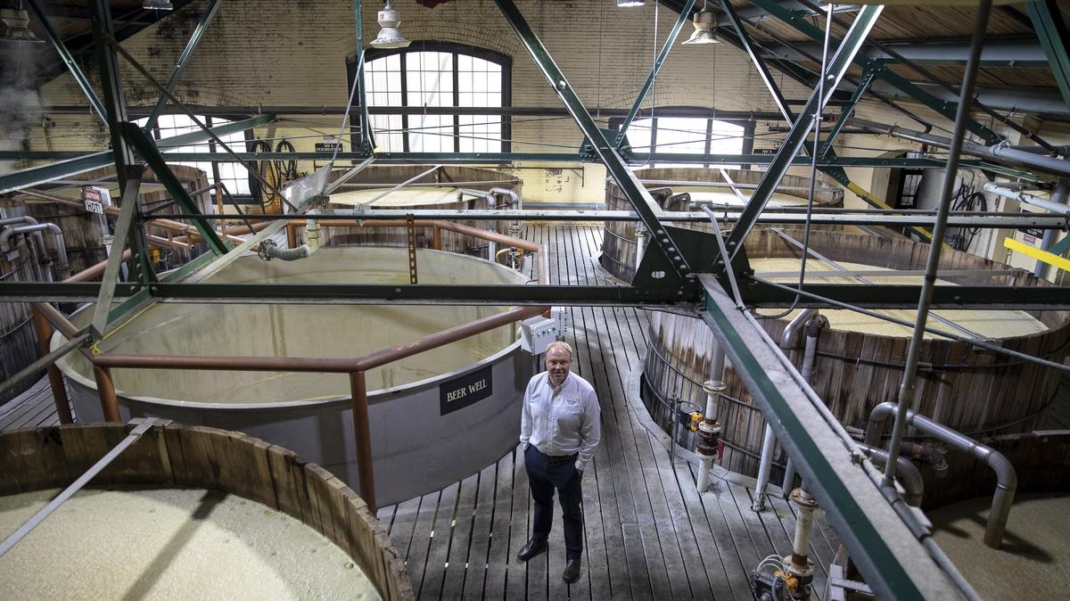 Brent Elliott, master distiller at Four Roses Distillery, amidst the vats of fermenting mash at the Lawrenceburg distillery. The distillery has added eight more, with 16 more vats coming, to eventually double bourbon production capacity.