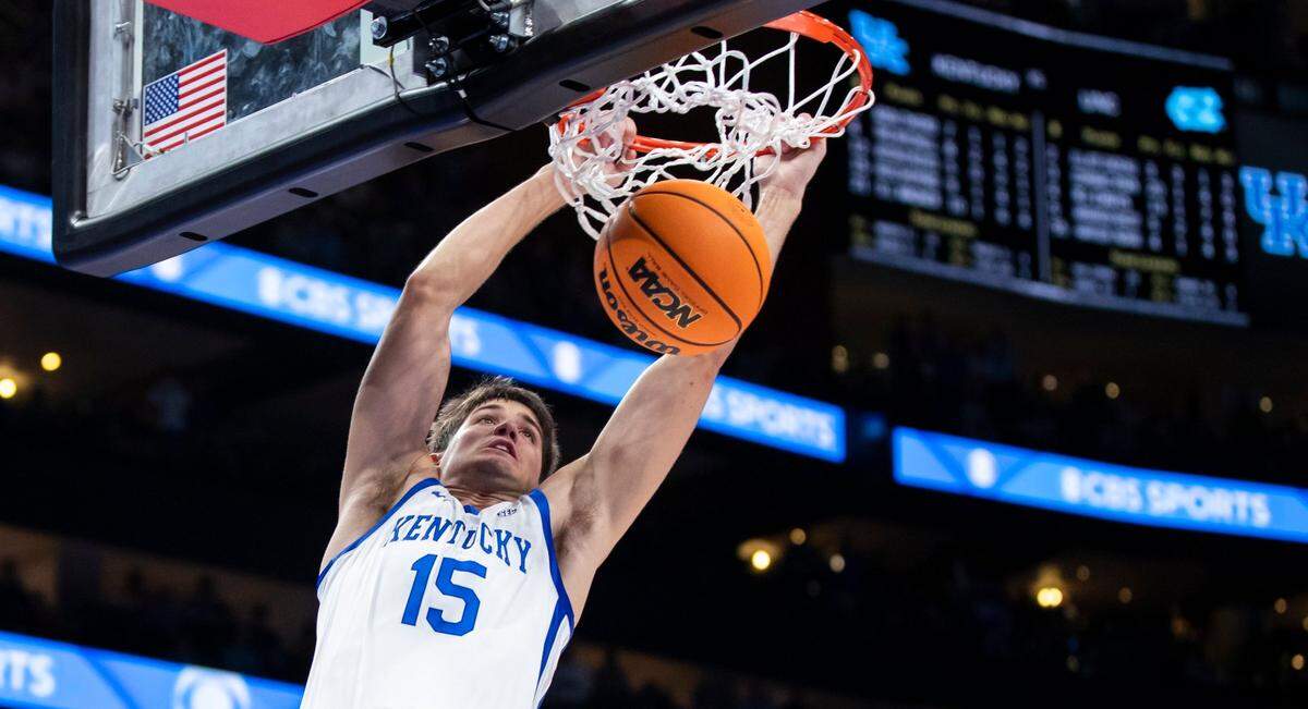 Kentucky freshman guard Reed Sheppard is averaging 12.5 points, 4.7 rebounds, 4.3 assists and an SEC-best 2.8 steals per game this season.