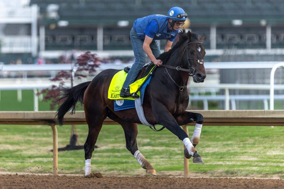 Kentucky Derby hopeful East Avenue runs at Churchill Downs on Tuesday.