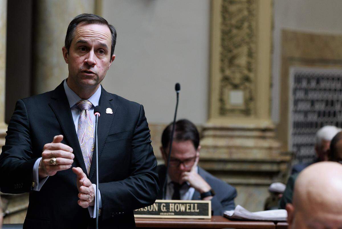 Sen. Christian McDaniel, R-Ryland Heights, presents House Joint Resolution 54, a measure authorizing the release of funds, on the Senate floor in 2025.