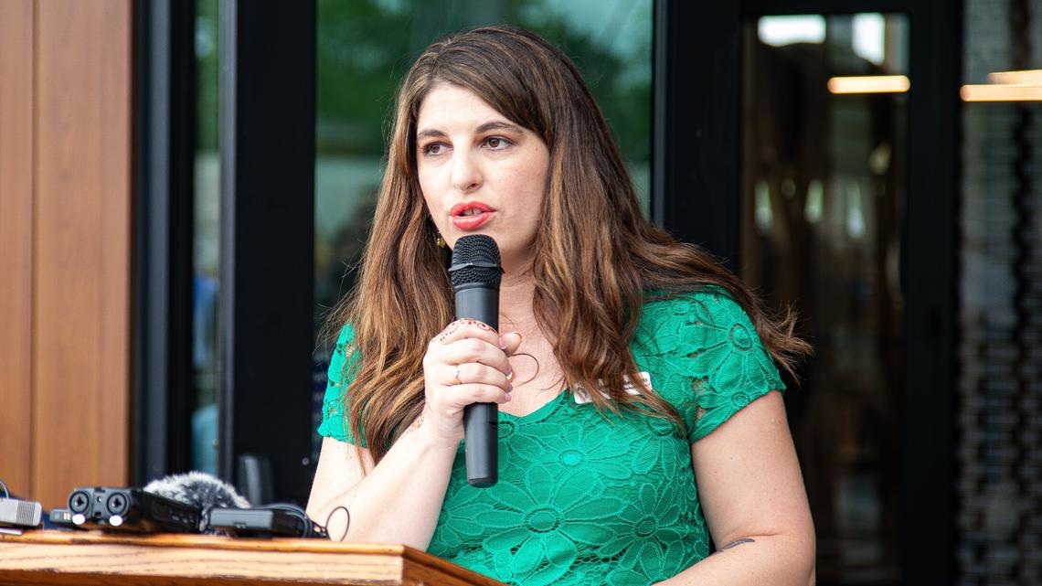 Councilmember 11th District, LFUCG, Jennifer Reynolds addresses the audience during the RD1 Distillery at The Commons Ribbon Cutting & Distillery Debut ceremony on May 13, 2025, in Lexington, Ky.