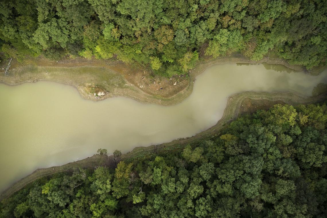 The Curtis Crum Reservoir in Martin County, Ky., as seen Oct. 2, 2018. Water is pumped from the Tug Fork River and stored here before being treated and delivered to residents.