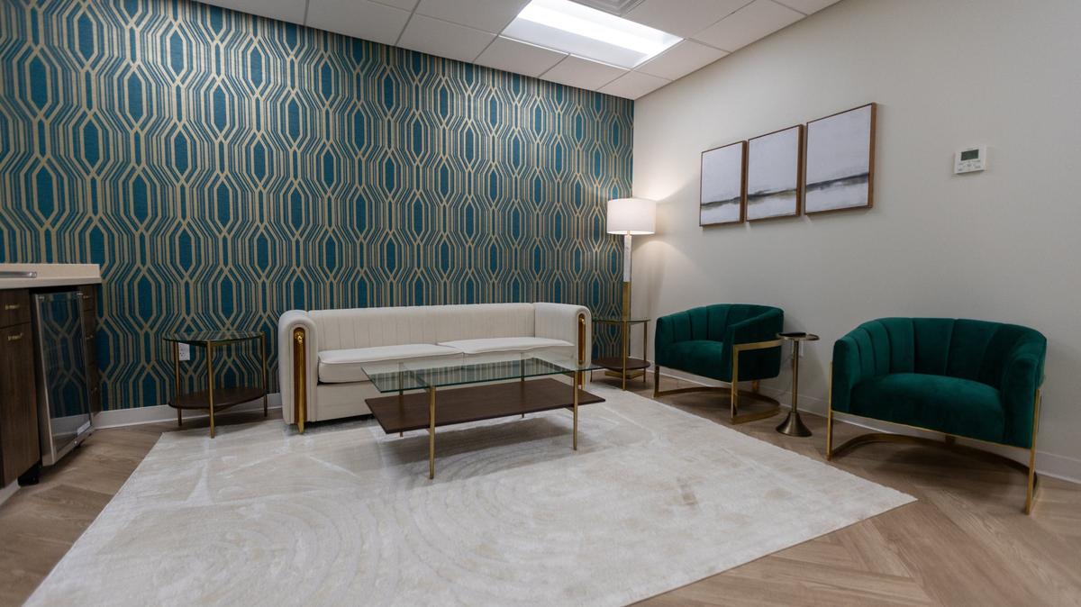A green room waiting space within Lex Studios on Codell Drive, July 15, 2024.