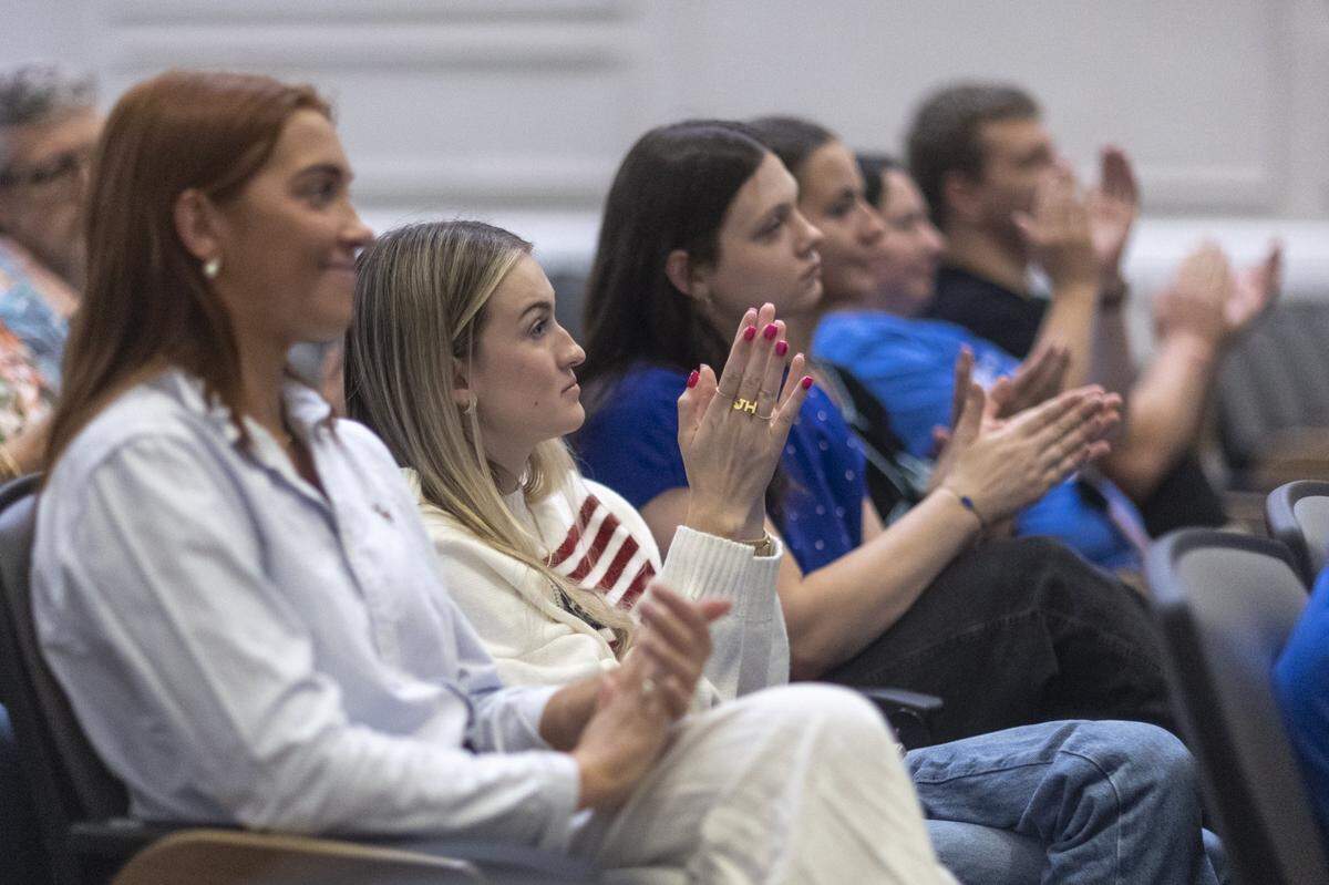Audience members applaud during a candidate forum for Kentucky's 6th Congressional District hosted by the College Republicans at the University of Kentucky and Transylvania in Lexington, Ky., on Wednesday, Oct. 1, 2025.