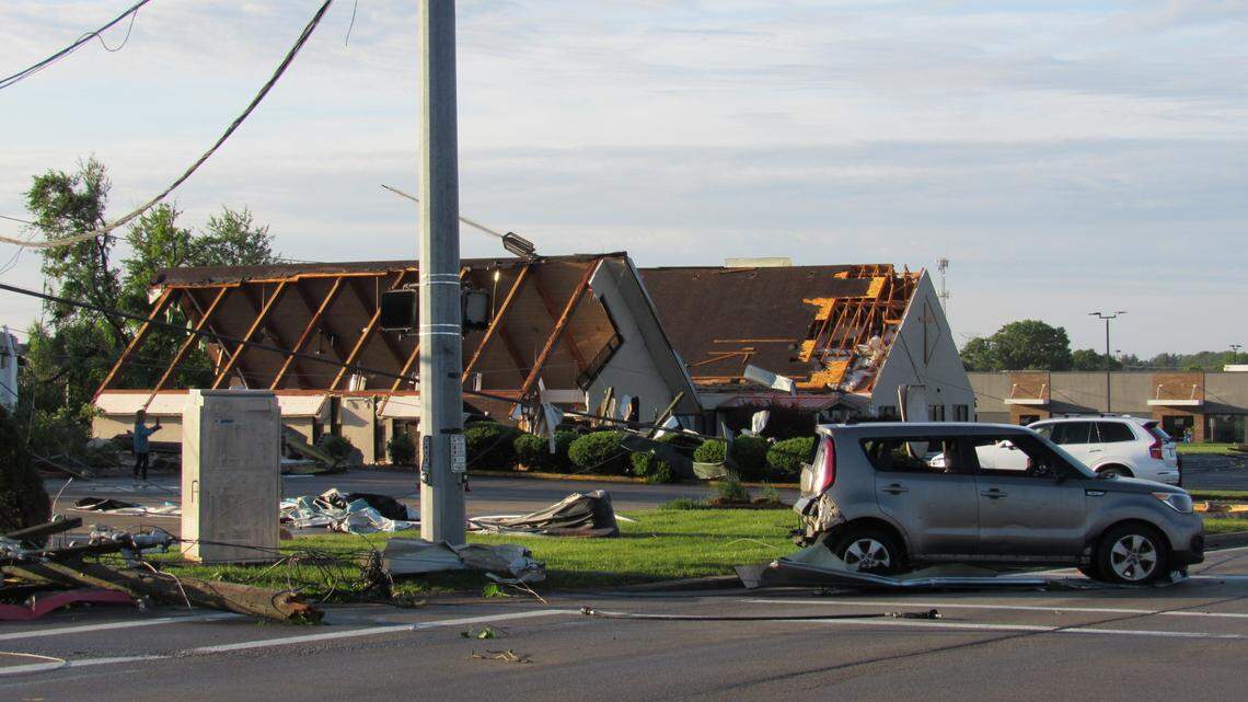 A church was damaged at the intersection of U.S. 27 and Parkers Mill Road in Somerset after significant overnight storms May 17, 2025.