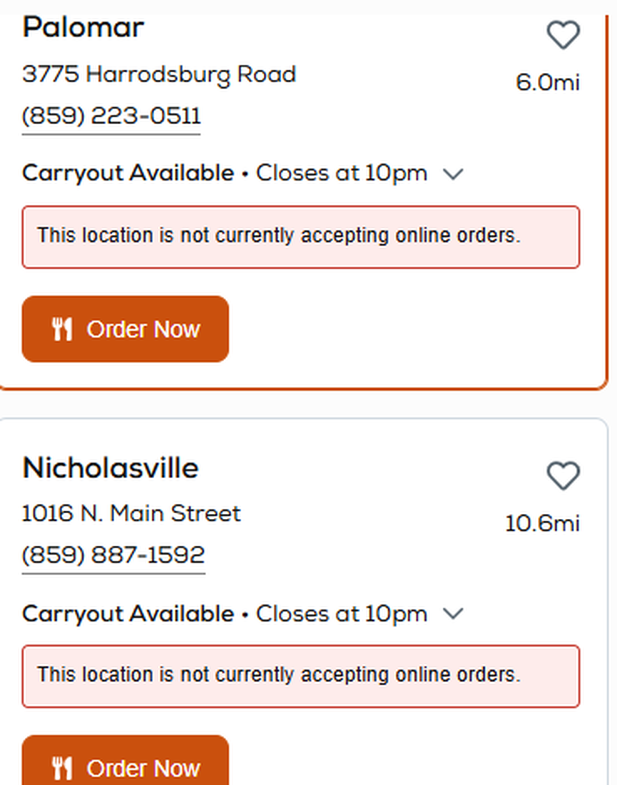 The Fazoli’s website said online ordering for two locations was not available, indicating both appear to be closed for good. One was on Main Street in Nicholasville and one was in Palomar shopping center in Lexington.