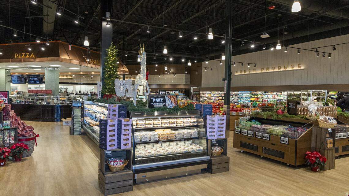 A grab-and-go deli counter inside the new Fresh Market, Tuesday, Dec. 9, 2025 in Lexington, Ky. The Hamburg area specialty grocery store has weekly features like four free croissants with purchase of one-pound chicken, tuna or seafood salad.