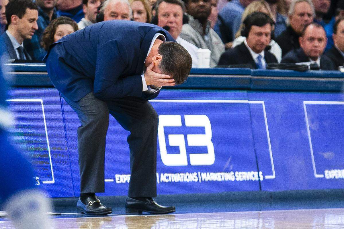 Kentucky Wildcats head coach John Calipari reacted on court during the Citi Hoops Classic against Seton Hall Saturday at Madison Square Garden in New York City.