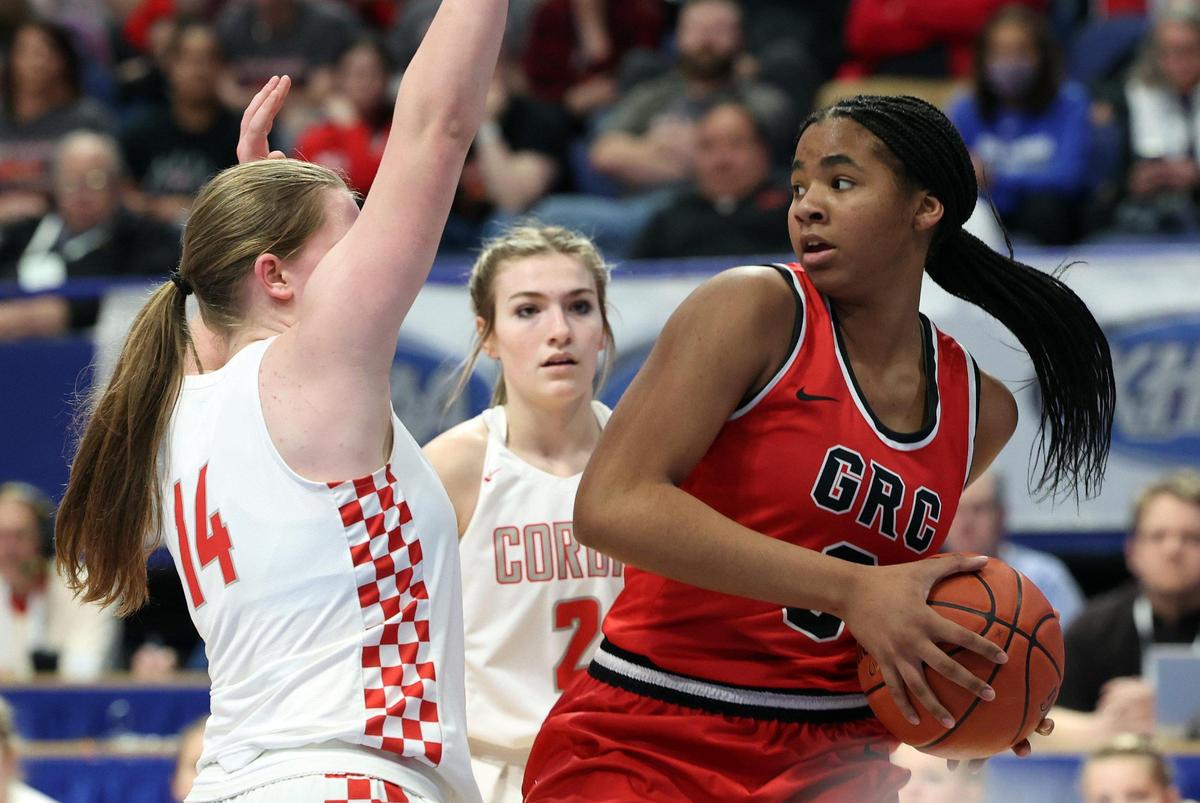 Clark County’s Ciara Byars, right, led all scorers in Thursday’s Cardinals win over Corbin with 21 points.