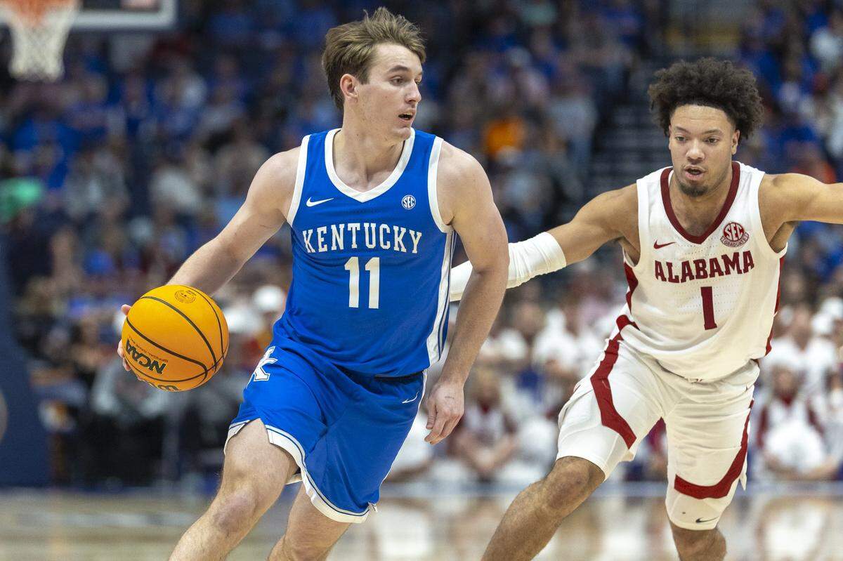 Kentucky freshman guard Travis Perry (11) had 11 points and four rebounds in the Wildcats’ SEC Tournament loss to Alabama.