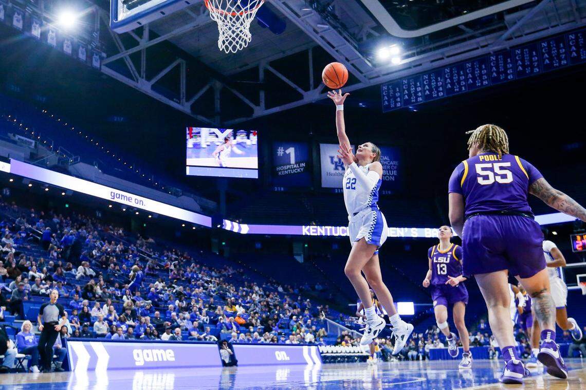 Kentucky guard Maddie Scherr (22) had 22 points, four rebounds, three assists and two steals in the Wildcats’ 67-48 loss to eventual national champion LSU last season at Rupp Arena.