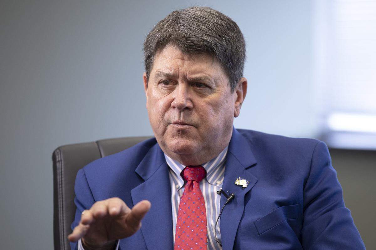 Greg Stumbo, the Democratic candidate for attorney general, speaks to members of the Herald-Leader editorial board at the newspaper’s office in Lexington, Ky., Thursday, Oct. 10, 2019.