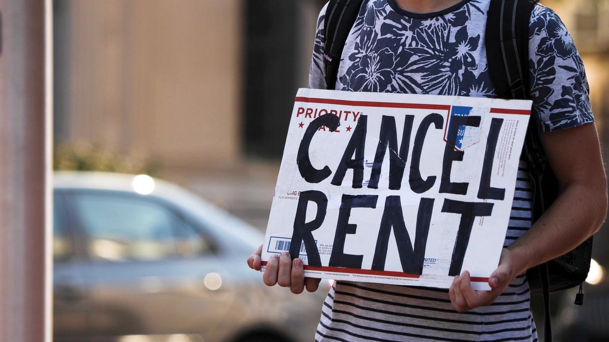 Lexington Housing Justice Collective organized a rally protesting against evictions restarting amid the pandemic at Robert Stephenson courthouse square in August 2020.
