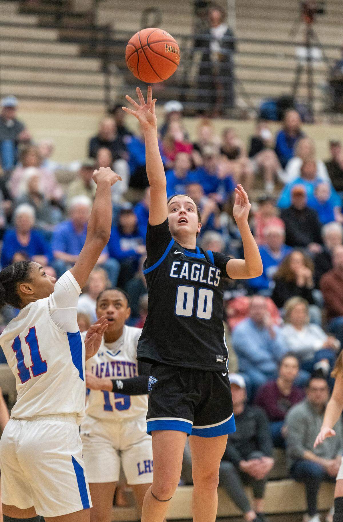 Lexington Christian Academy’s Piper Graham drives for a bucket during Friday’s district finals. LCA will join Lafayette in next week’s 11th Region Tournament.