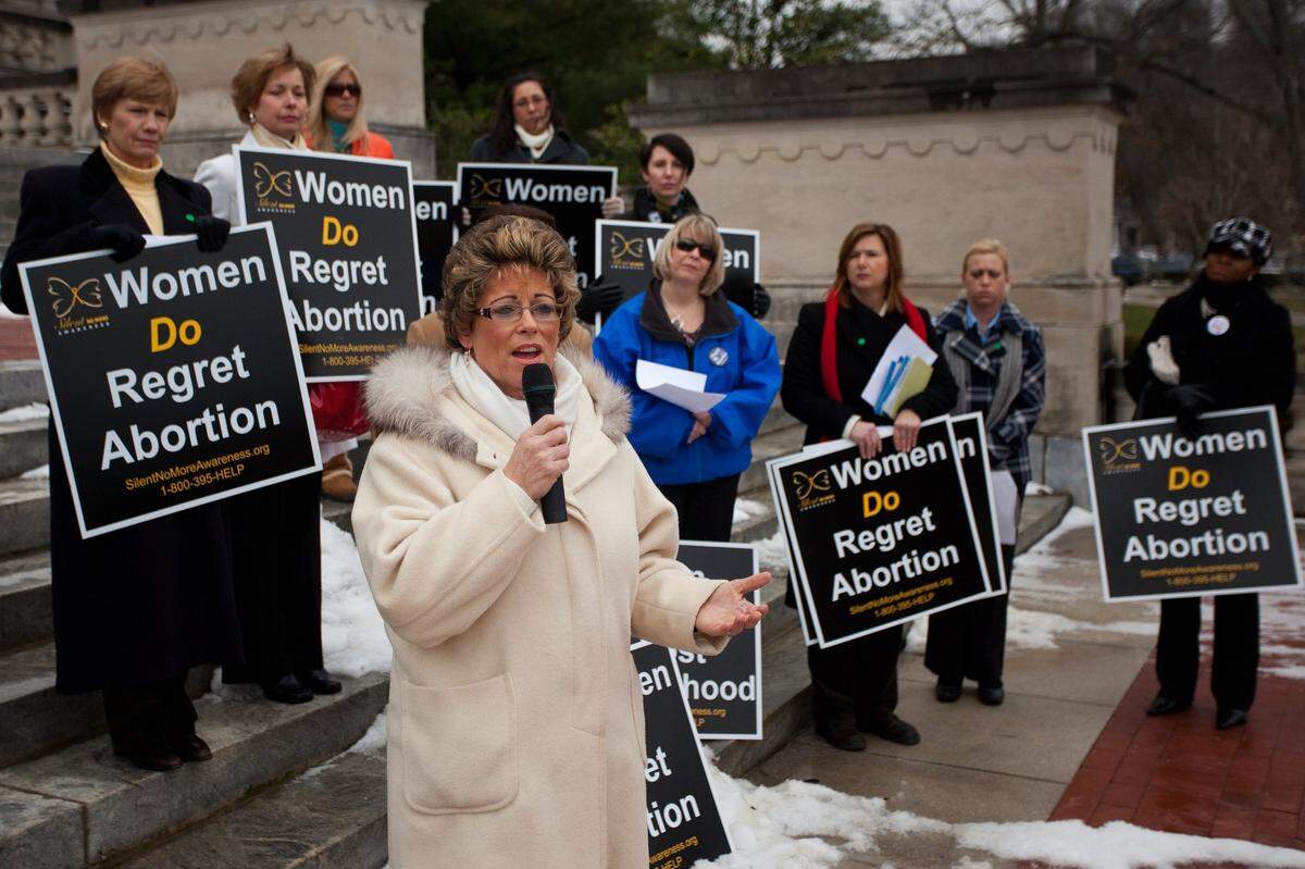 Joy Weisbach of Corydon, Ind., shares her testimony about having an abortion years ago. She said she would have reconsidered if she would have seen the ultrasound images of her unborn child. Weisbach participated in a demonstration with others from “Silent No More,” an abortion awareness organization, on the steps of the Capitol Wednesday, Feb. 3, 2010.