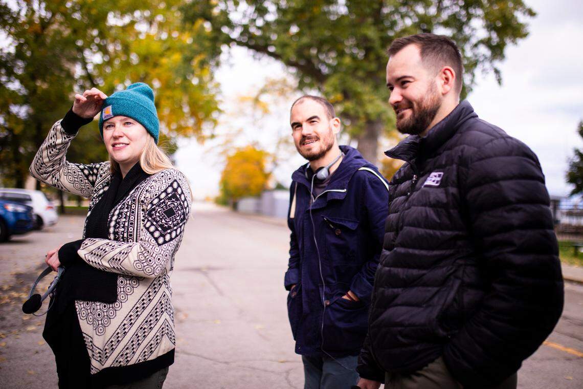Directors Alex Thompson and Kelly O’Sullivan on the set of “Ghostlight.”