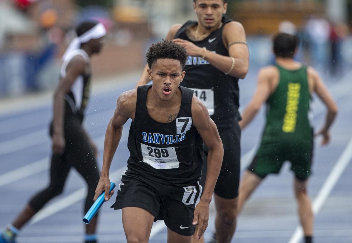 Trey Dawson of Danville began his leg of the 4-by-400-meter relay on Thursday. The defending state champion Admirals finished fifth this year in the team standings.