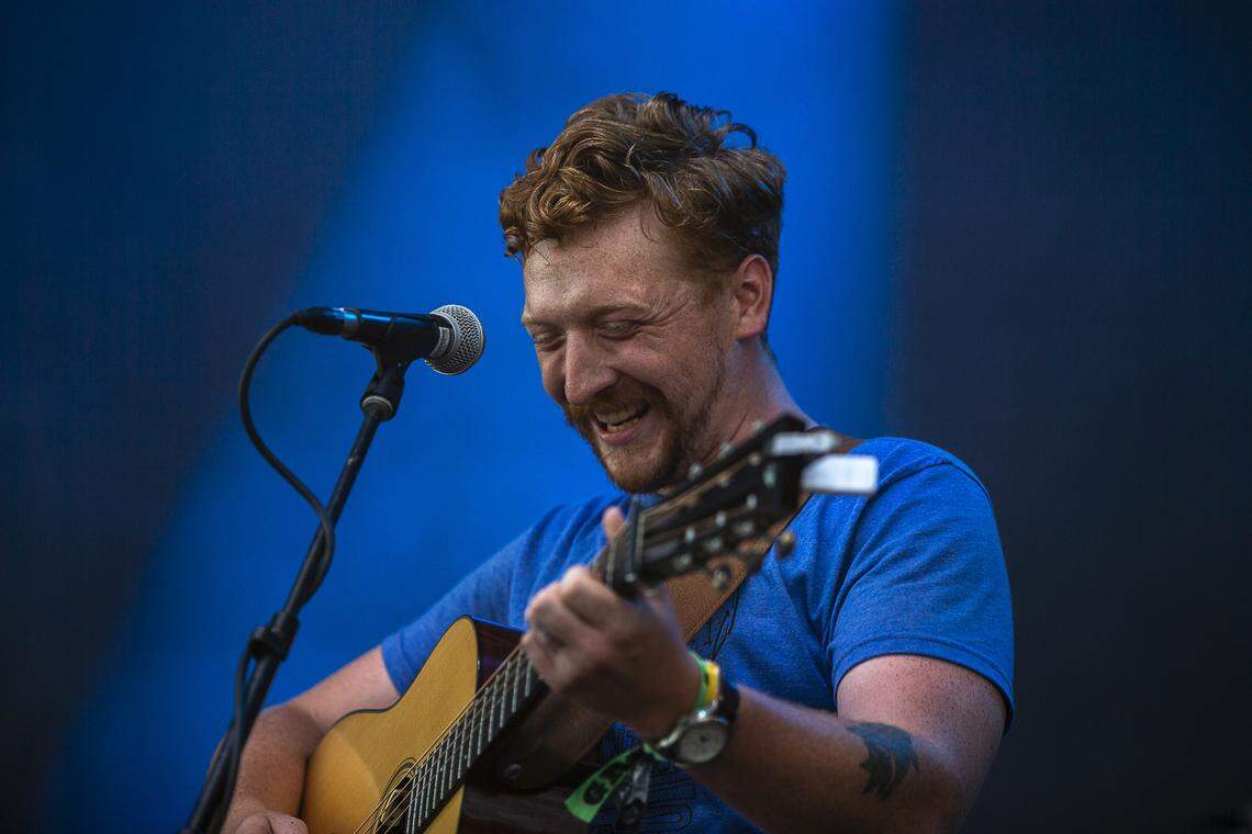 Tyler Childers performs during the Forecastle Festival in Louisville, Ky., Sunday, July 14, 2019.