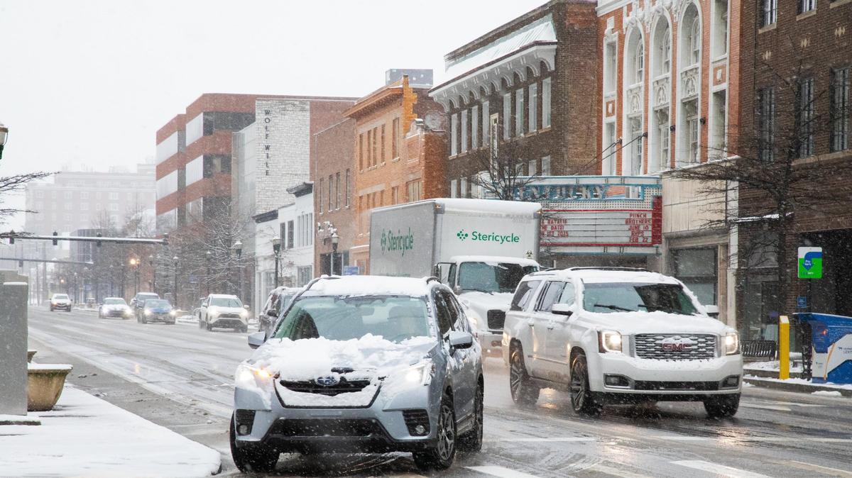 Light traffic downtown Lexington after snow plows cleared the streets on Tuesday, February 11, 2025, in Lexington, Ky.