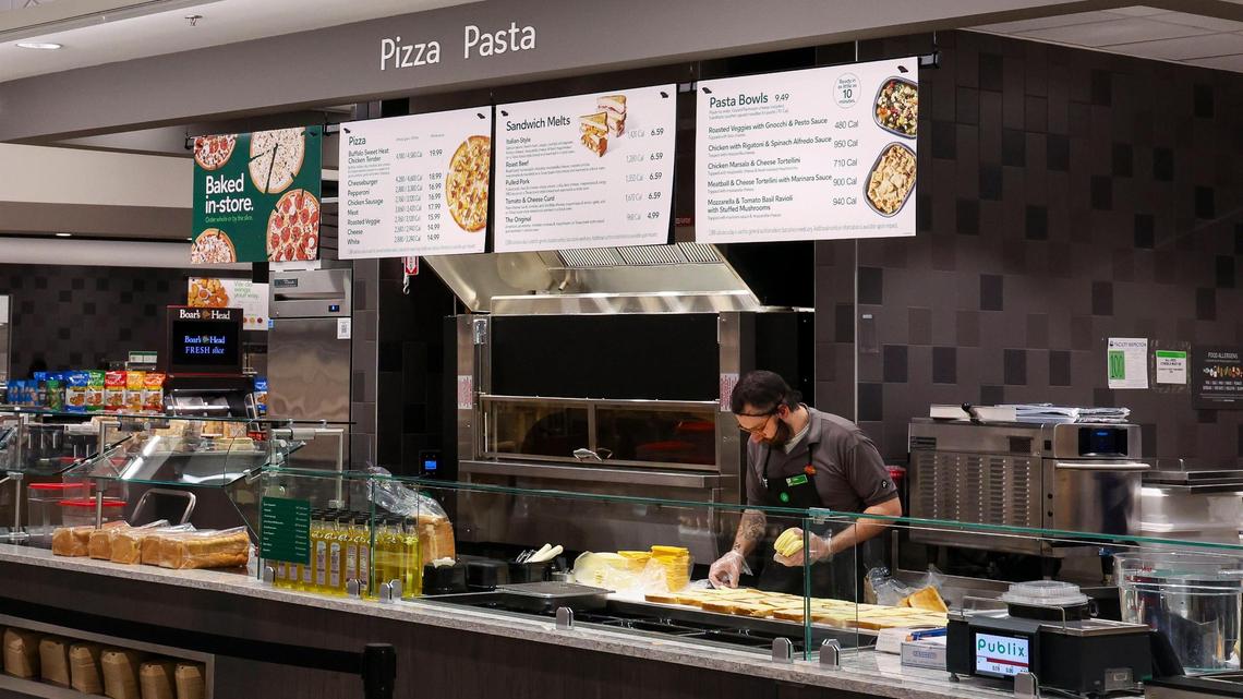 A pizza and pasta bar is part of the many made-to-order deli options inside the new Publix grocery store, Tuesday, June 3, 2025 at 3855 Fountainblue Lane .