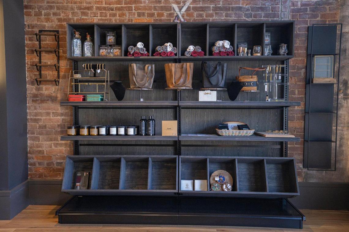 The Melroy lobby has a curated selection of goods for sale.