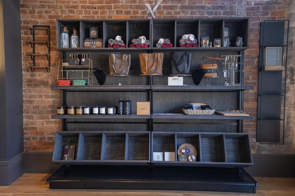 The Melroy lobby has a curated selection of goods for sale.