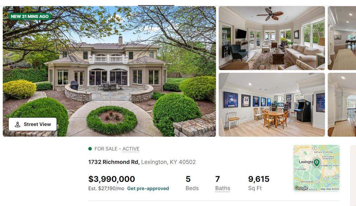 The Lexington house where University of Kentucky men’s basketball coach John Calipari and his wife, Ellen, have lived since 2009 is listed for sale with The Brokerage for $3.99 million.