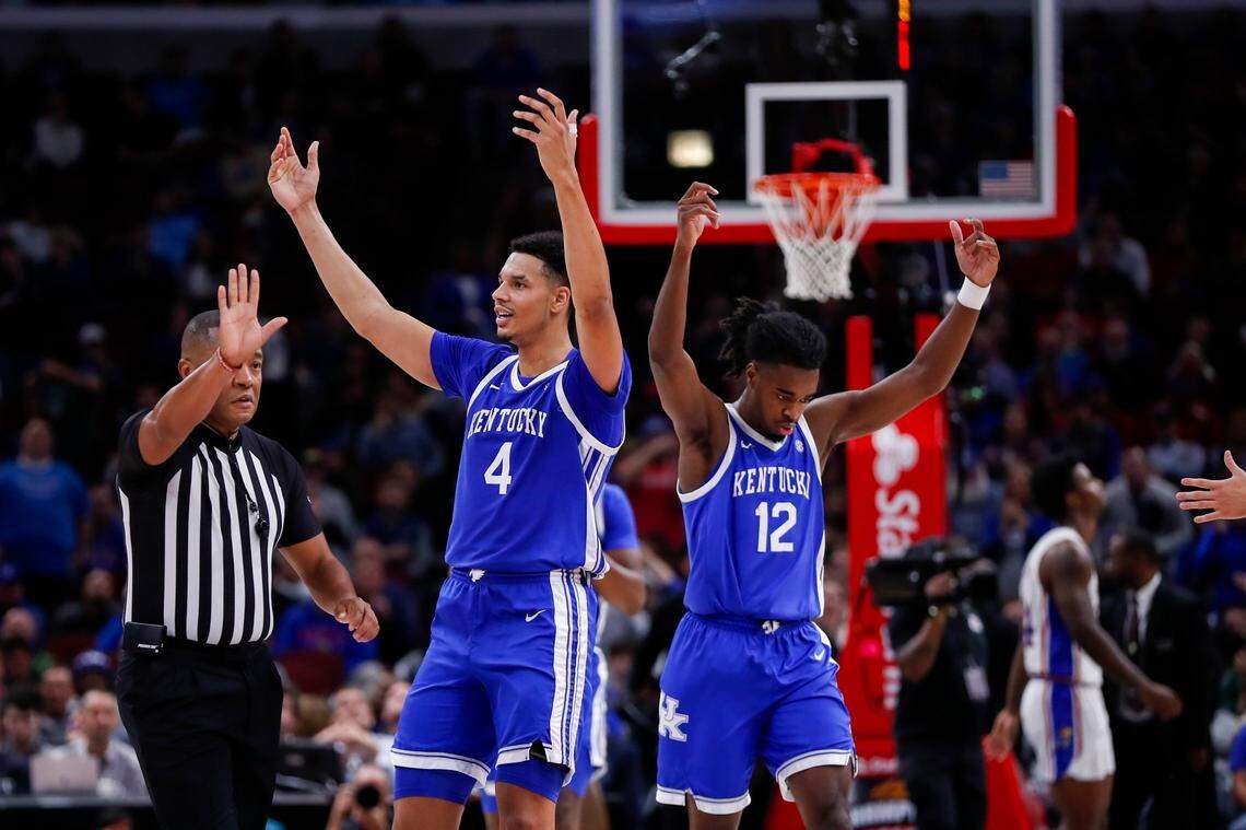 Kentucky players Tre Mitchell, left, and Antonio Reeves will play in their final home game for the Wildcats on Wednesday night.