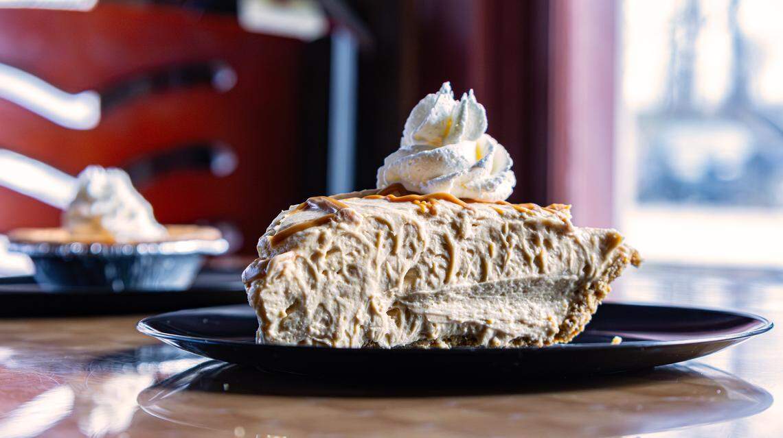 Cassie Jones' signature peanut butter pie is a community favorite dessert at the new barbecue restaurant, Nolo's On The Levee, on Jan. 23, 2026, in Mt. Sterling, Ky.