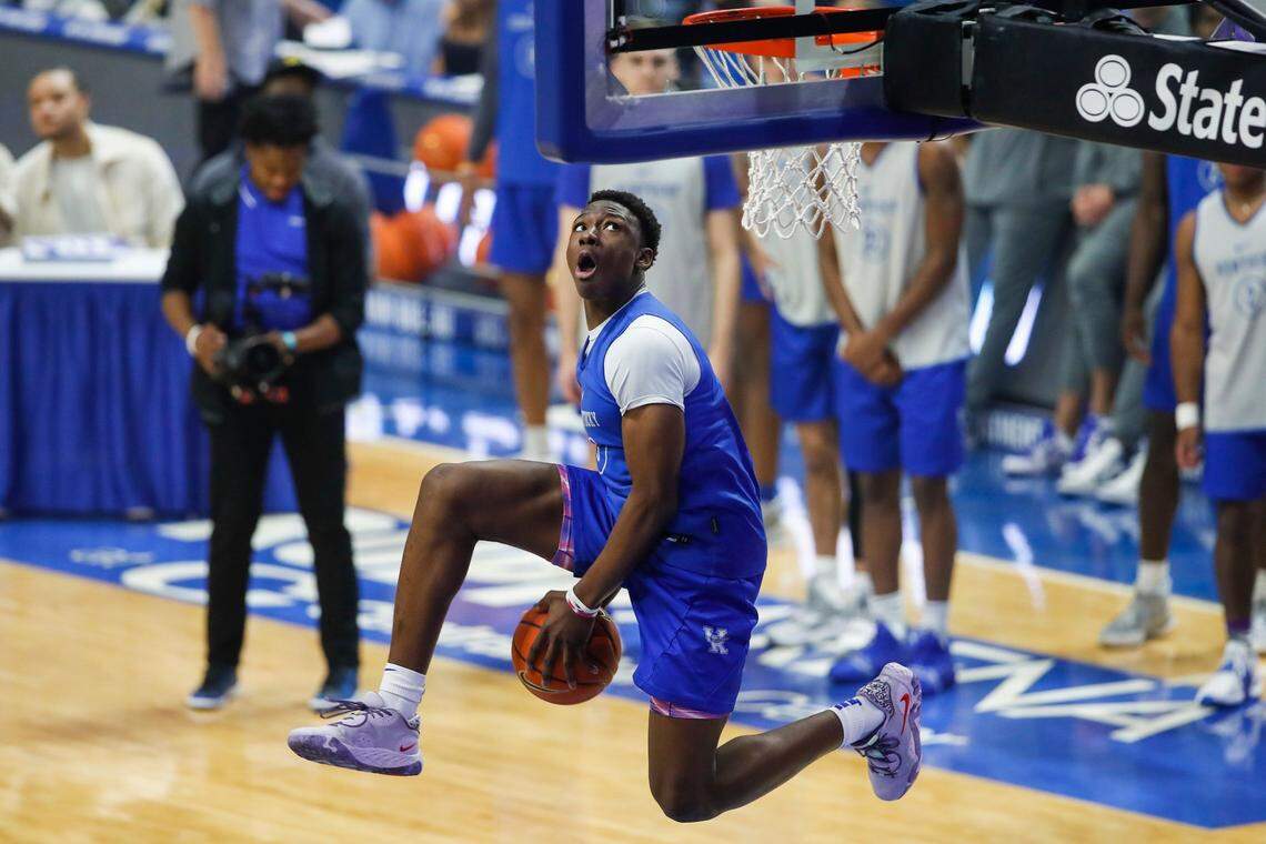 Kentucky guard Adou Thiero competes in the dunk contest during Big Blue Madness at Rupp Arena on Oct. 14.