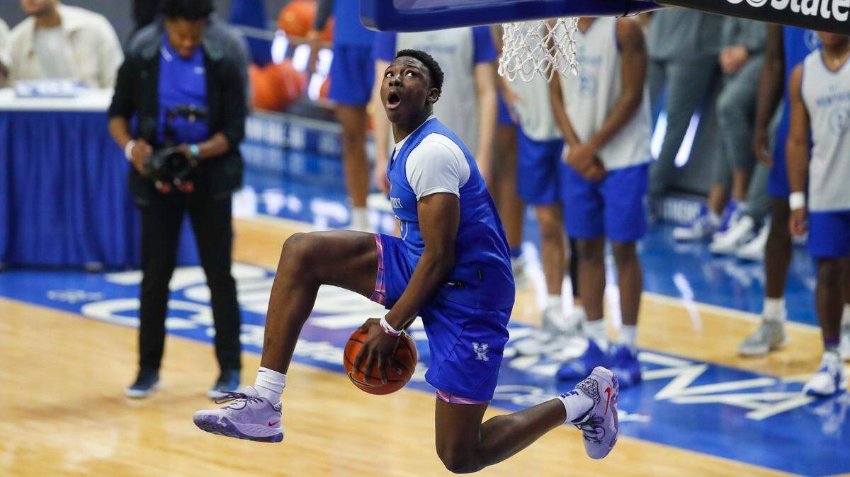 Kentucky guard Adou Thiero competes in the dunk contest during Big Blue Madness at Rupp Arena on Oct. 14.