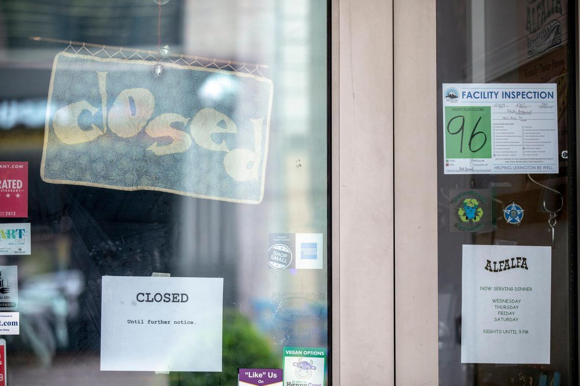 A closed sign at Alfalfa on Main Street in downtown Lexington. The longtime local dining spot has been around for almost 50 years.