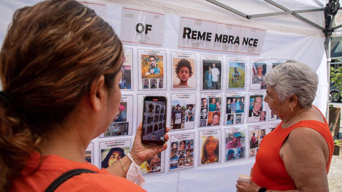 The Wall of Remembrance created by Moms Demand Action honors victims of gun violence in the Lexington area. Moms Demand Action set it up Friday for a rally against gun violence.