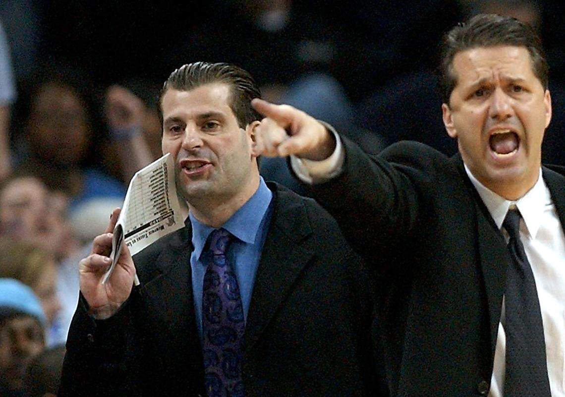 Derek Kellogg, left, played for John Calipari at UMass and was later the head coach of the Minutemen.