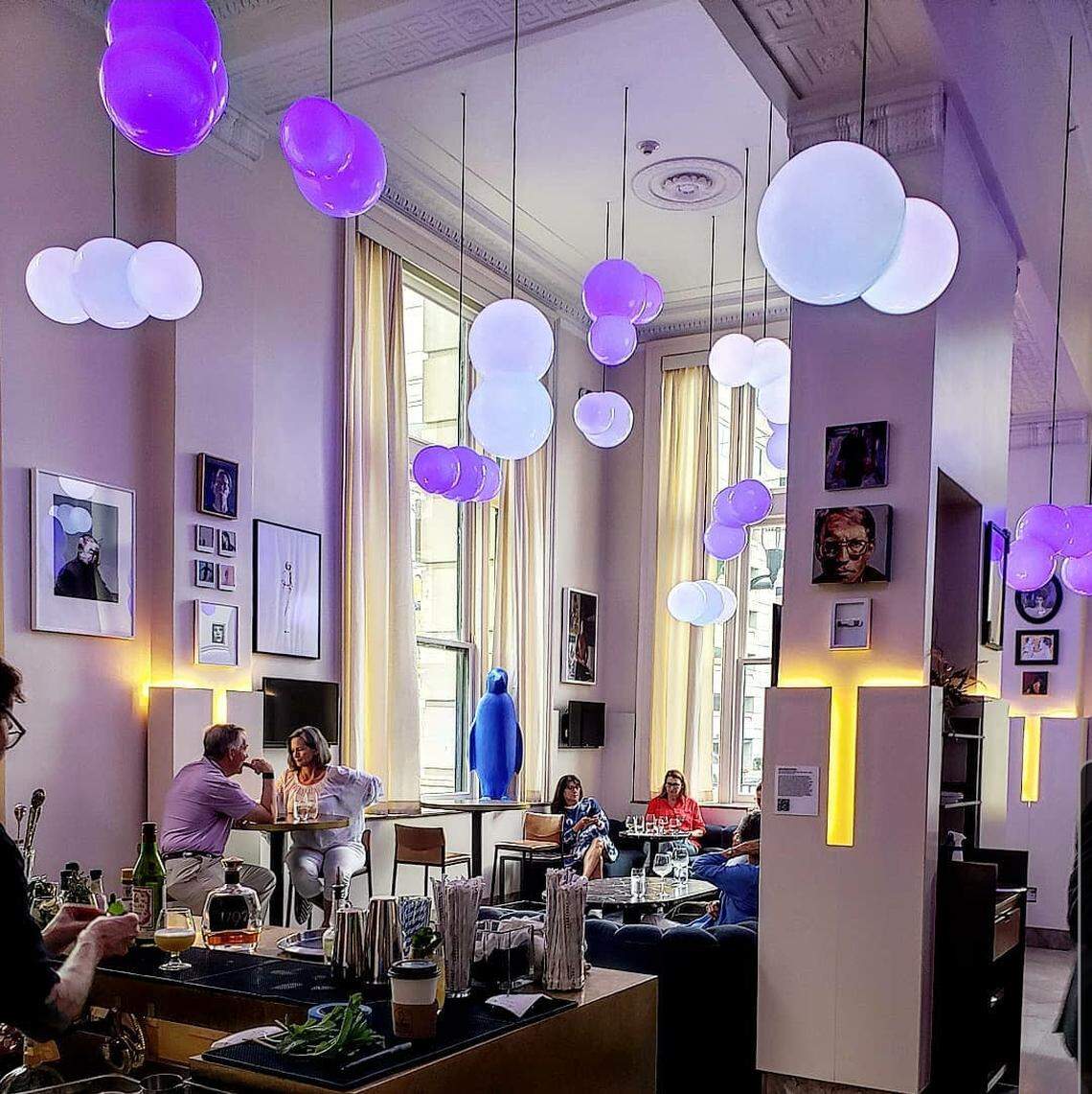 The lounge in the Lockbox restaurant in the 21c Museum Hotel.