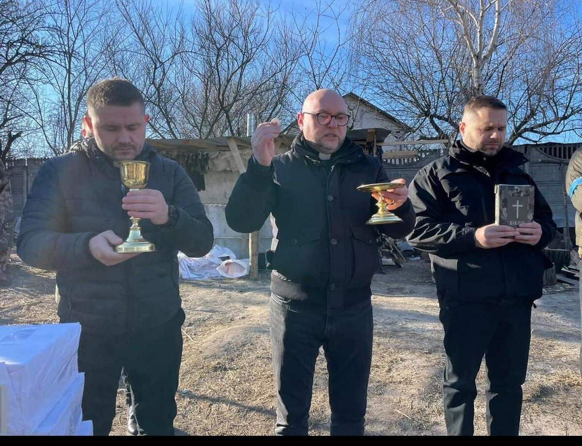 Priests at the Ukraine Evangelical Theological Seminary in Kyiv give communion to Ukrainian soldiers fighting the Russian invasion.