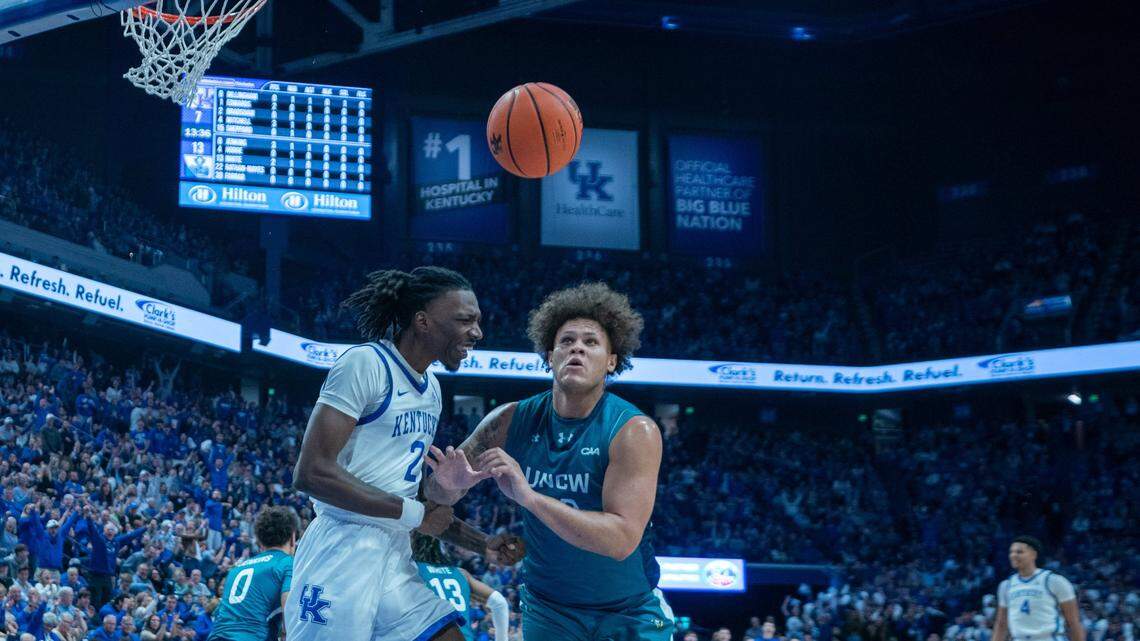After returning from a foot injury, Kentucky 7-foot-1, freshman Aaron Bradshaw (2) played for the first time last Saturday in UK’s 80-73 upset loss to UNC Wilmington.