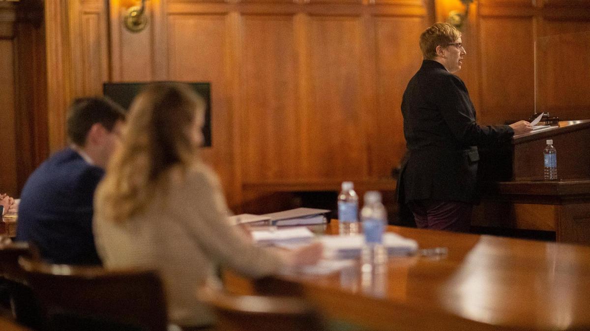 Amy D. Cubbage, Kentucky Gov. Andy Beshear’s general counsel, makes arguments before the Kentucky Supreme Court at the state Capitol in Frankfort, Ky., on Thursday, June 10, 2021. The state’s highest court heard arguments in a case that will decide whether the state legislature can limit Beshear’s emergency powers.